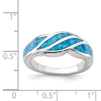 Sterling Silver Rhodium-plated Lab Created Blue Opal Inlay Ring view 5