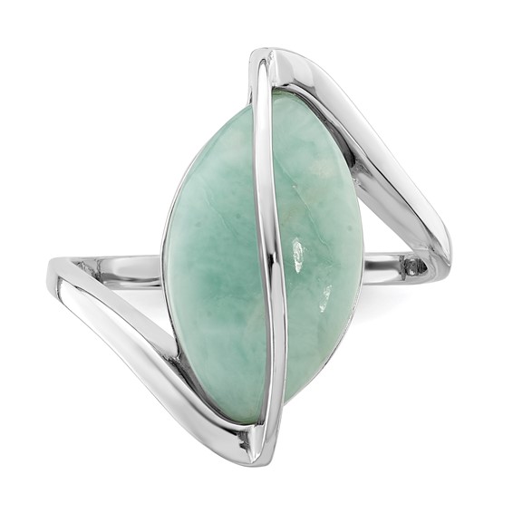 Sterling Silver Rhodium-plated Larimar Twisted Ring