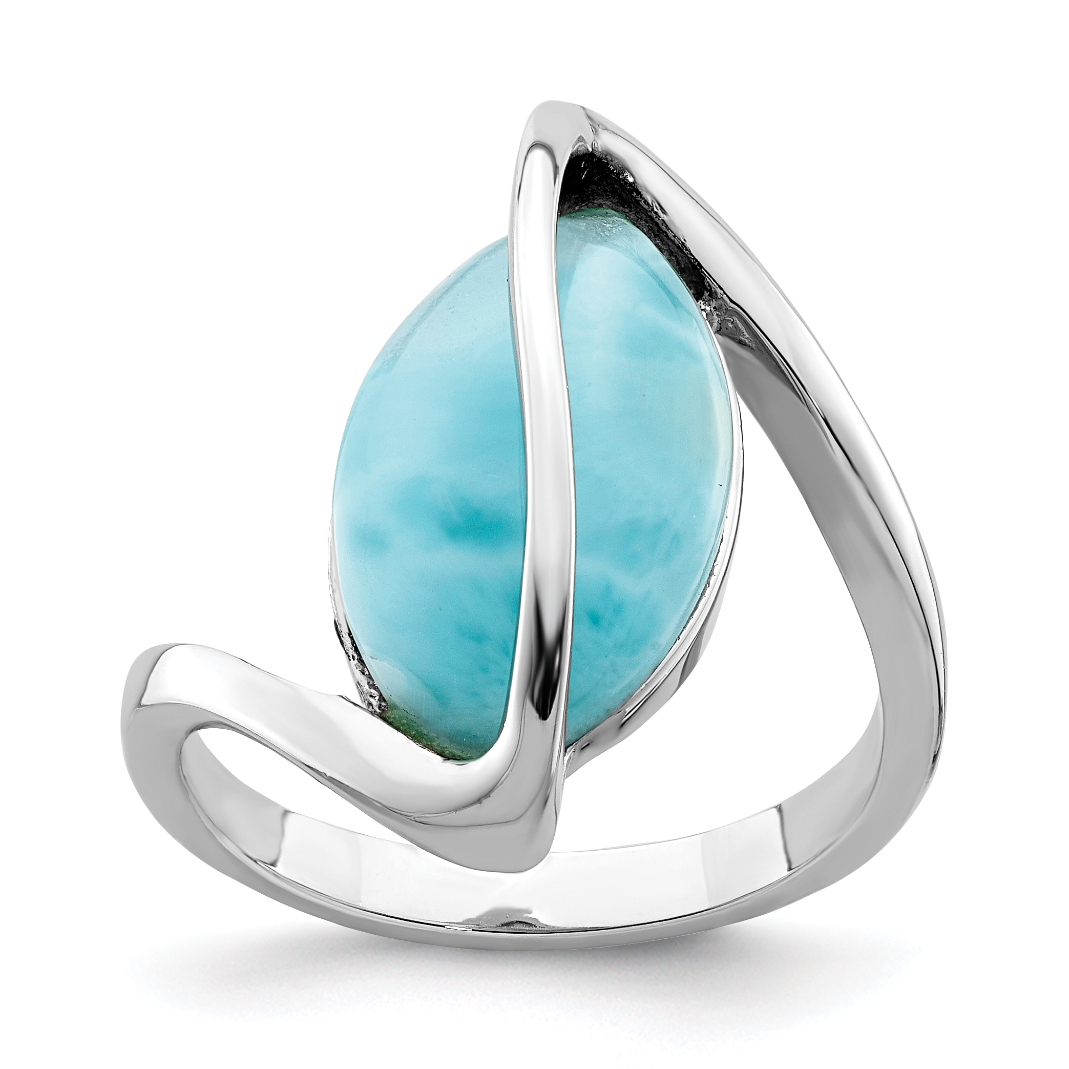 Sterling Silver Rhodium-plated Larimar Twisted Ring (QR6994-6)
