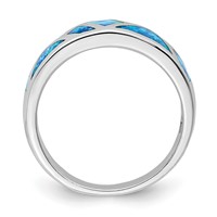 Sterling Silver Rhodium-plated Geometric Lab Created Blue Opal Ring view 2