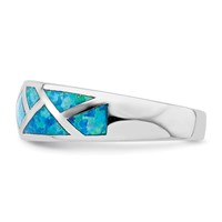 Sterling Silver Rhodium-plated Geometric Lab Created Blue Opal Ring view 3