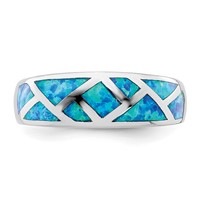 Sterling Silver Rhodium-plated Geometric Lab Created Blue Opal Ring view 4