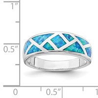 Sterling Silver Rhodium-plated Geometric Lab Created Blue Opal Ring view 5