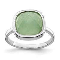Sterling Silver Rhodium Plated Green CZ Ring view 1