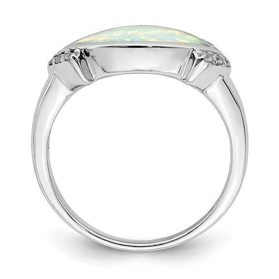 Sterling Silver Rhodium-plated Marquise Lab Created Opal & CZ Ring