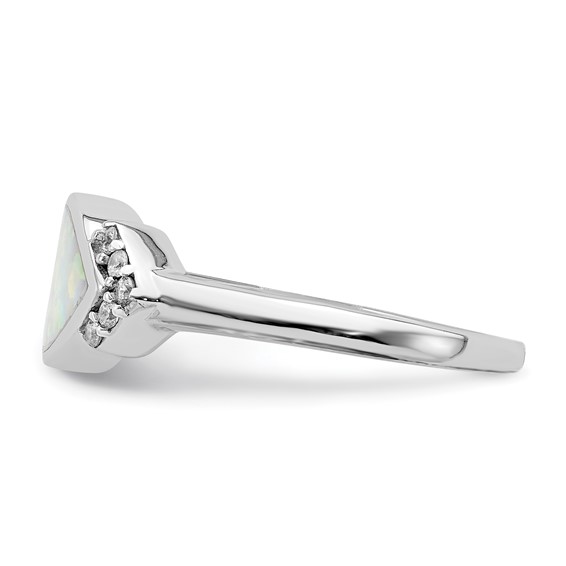 Sterling Silver Rhodium-plated Marquise Lab Created Opal & CZ Ring