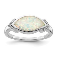 Sterling Silver Rhodium-plated Marquise Lab Created Opal & CZ Ring view 1