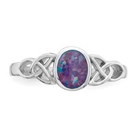 Sterling Silver Rhodium-plated Lab Created Opal Ring view 4