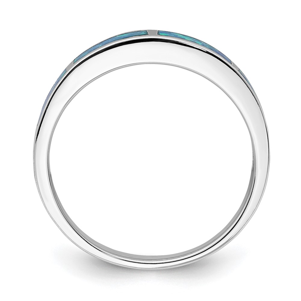 Sterling Silver Rhodium-plated Lab Created Blue Opal Inlay Band (QR6999-8)