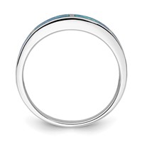 Sterling Silver Rhodium-plated Lab Created Blue Opal Inlay Band view 2