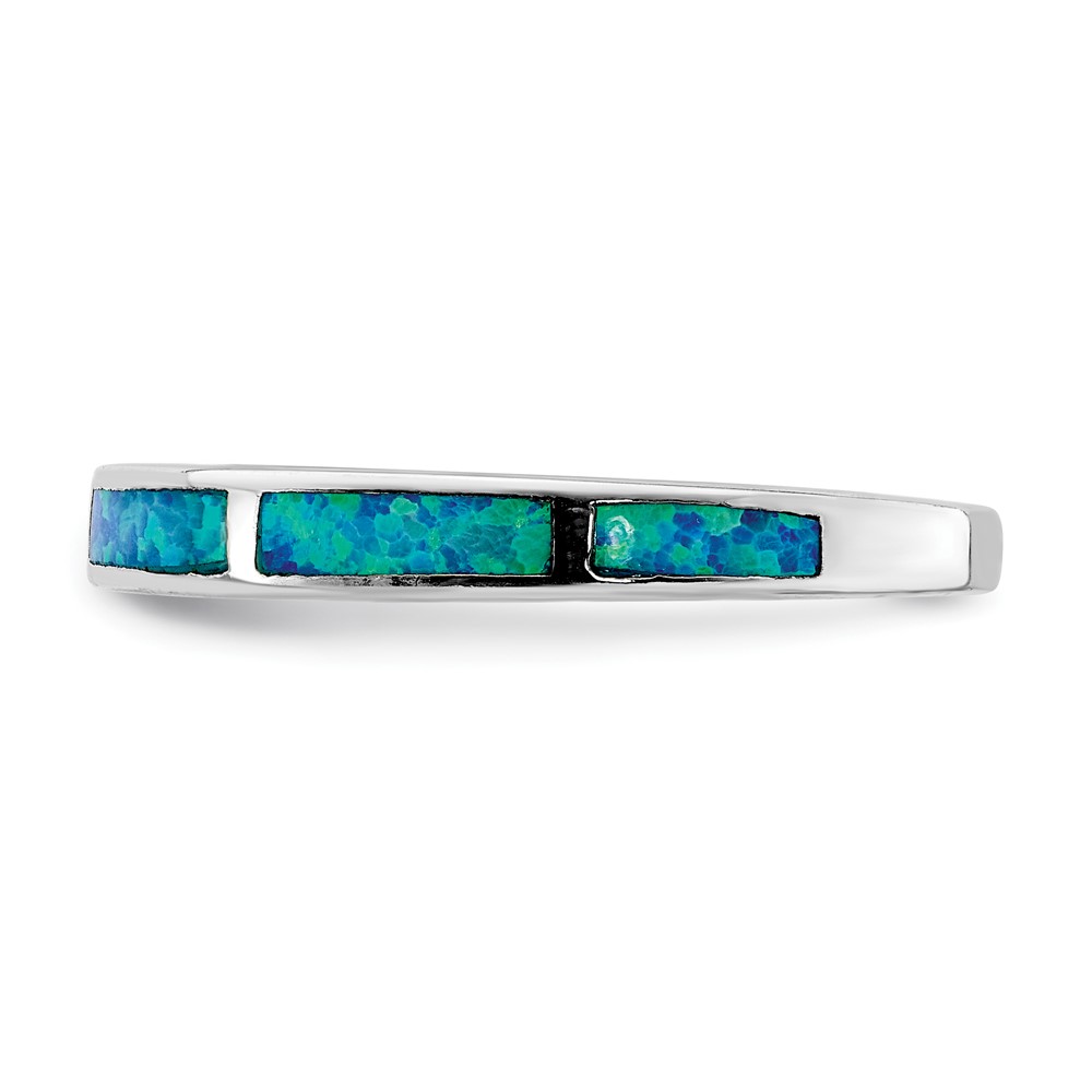 Sterling Silver Rhodium-plated Lab Created Blue Opal Inlay Band (QR6999-8)