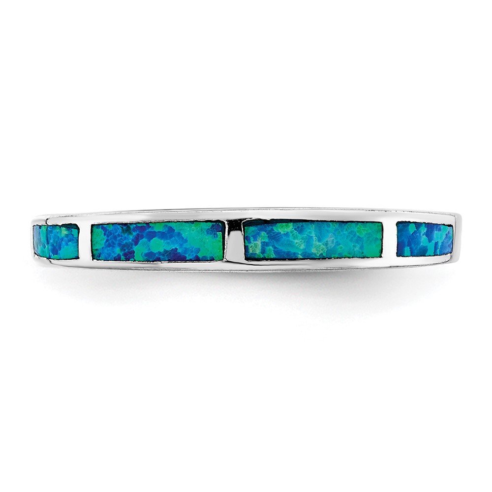 Sterling Silver Rhodium-plated Lab Created Blue Opal Inlay Band (QR6999-8)