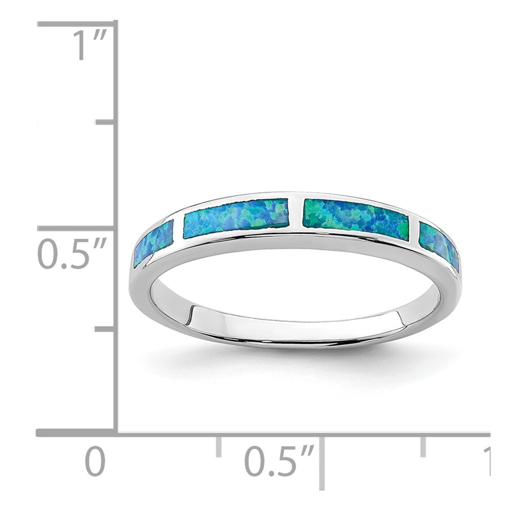 Sterling Silver Rhodium-plated Lab Created Blue Opal Inlay Band (QR6999-8)