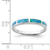 Sterling Silver Rhodium-plated Lab Created Blue Opal Inlay Band view 5
