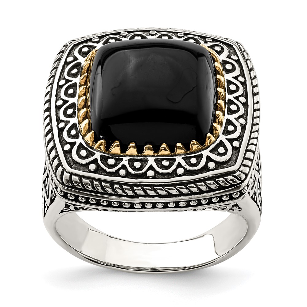 Sterling Silver W 14K Onyx Ring