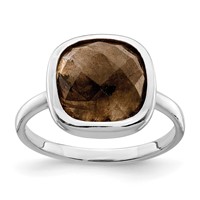 Sterling Silver Rhodium Plated Brown CZ Ring view 1