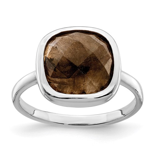 Sterling Silver Rhodium Plated Brown CZ Ring