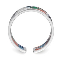 Sterling Silver Rhodium-plated Abstract Multi-color Enamel & CZ Cuff Ring view 2