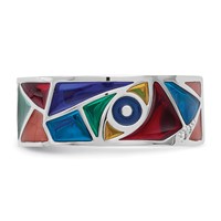 Sterling Silver Rhodium-plated Abstract Multi-color Enamel & CZ Cuff Ring view 3