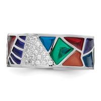 Sterling Silver Rhodium-plated Abstract Multi-color Enamel & CZ Cuff Ring view 5