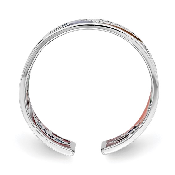 Sterling Silver Rhodium-plated Abstract Multi-color Enamel & CZ Cuff Ring