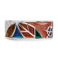 Sterling Silver Rhodium-plated Abstract Multi-color Enamel & CZ Cuff Ring view 3