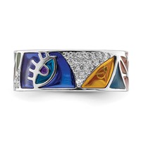 Sterling Silver Rhodium-plated Abstract Multi-color Enamel & CZ Cuff Ring view 4