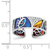 Sterling Silver Rhodium-plated Abstract Multi-color Enamel & CZ Cuff Ring view 5