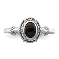 Sterling Silver Rhodium-plated Ring with Black Oval Onyx Stone view 5