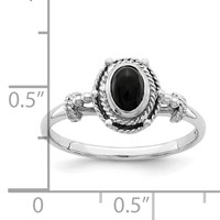 Sterling Silver Rhodium-plated Ring with Black Oval Onyx Stone view 4