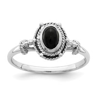 Sterling Silver Rhodium-plated Ring with Black Oval Onyx Stone view 1