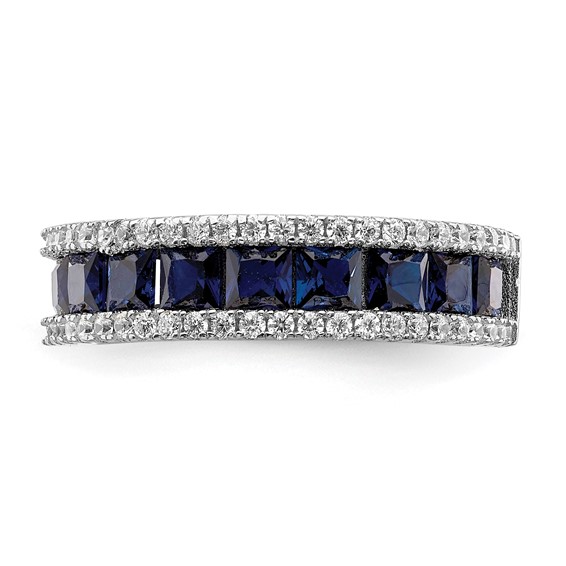 Sterling Silver Rhodium-plated Lab Cr Blue Spinel & CZ Ring