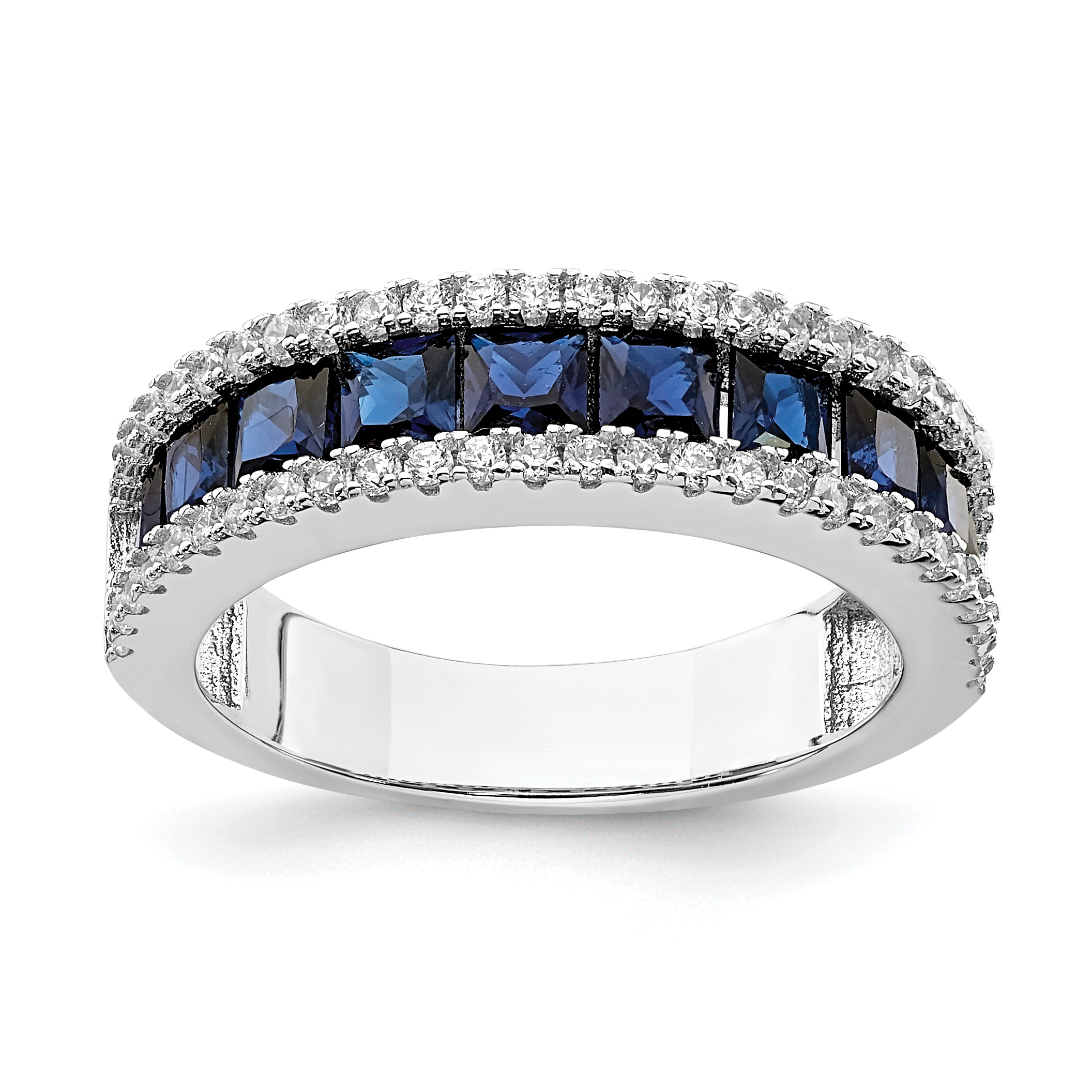 Sterling Silver Rhodium-plated Synthetic Blue Spinel & CZ Ring (QR7014-6)