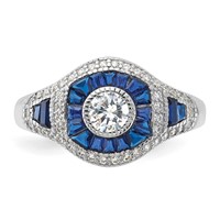 Sterling Silver Rhodium-plated Synthetic Blue Spinel & CZ Ring view 4