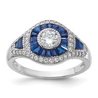 Sterling Silver Rhodium-plated Synthetic Blue Spinel & CZ Ring view 1