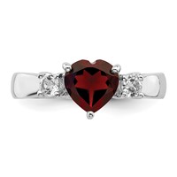 Sterling Silver Rhodium-plated Heart Garnet & White Topaz Ring view 4