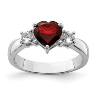 Sterling Silver Rhodium-plated Heart Garnet & White Topaz Ring view 1