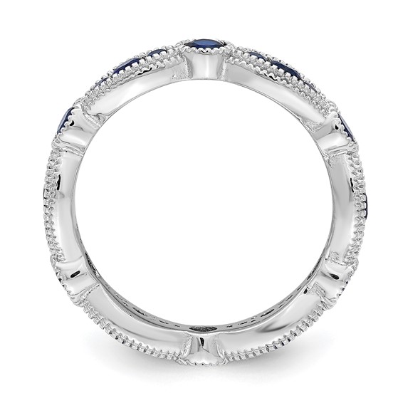 Sterling Silver Rhodium-plated Lab Cr Blue Spinel Eternity Band