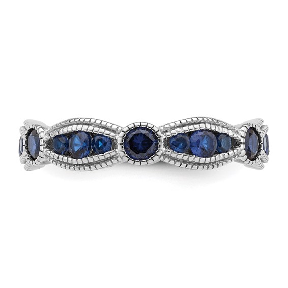 Sterling Silver Rhodium-plated Lab Cr Blue Spinel Eternity Band