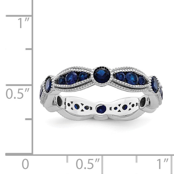 Sterling Silver Rhodium-plated Lab Cr Blue Spinel Eternity Band