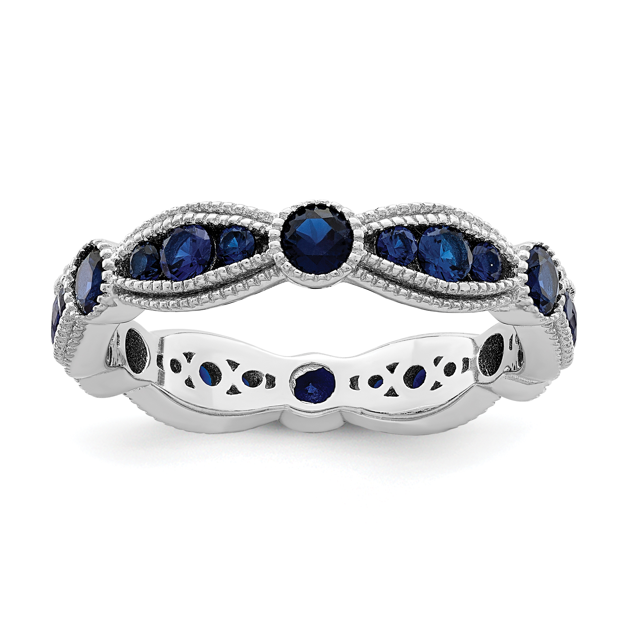 Sterling Silver Rhodium-plated Synthetic Blue Spinel Eternity Band (QR7017-8)