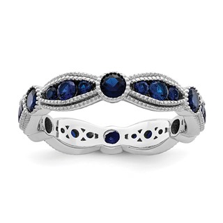 Sterling Silver Rhodium-plated Lab Cr Blue Spinel Eternity Band