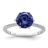 Sterling Silver Rhodium-plated Blue and White CZ Ring view 1