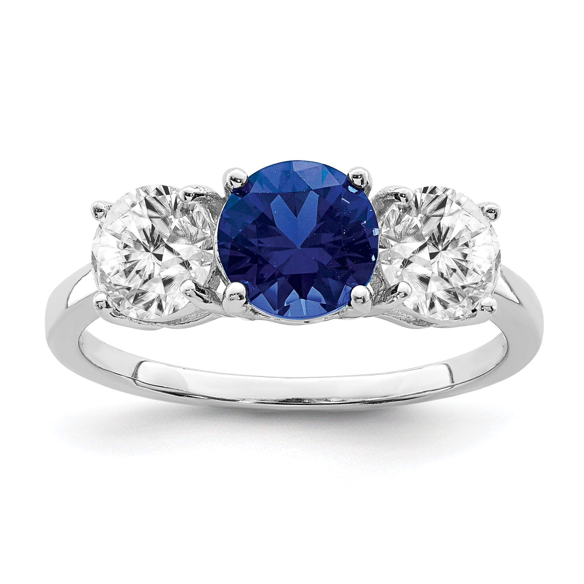 Sterling Silver Rhodium-plated Created Spinel & CZ 3 Stone Ring (QR7020-8)