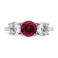 Sterling Silver Rhodium-plated Created Corundum & CZ 3 Stone Ring view 4