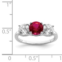 Sterling Silver Rhodium-plated Created Corundum & CZ 3 Stone Ring view 5
