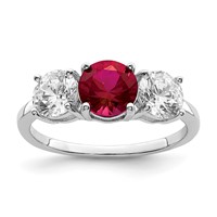 Sterling Silver Rhodium-plated Created Corundum & CZ 3 Stone Ring view 1