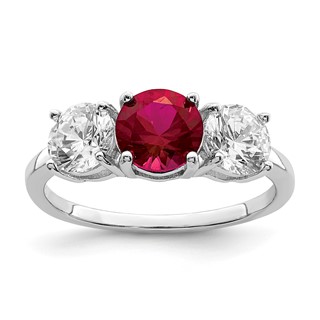 Sterling Silver Rhodium-plated Created Corundum & CZ 3 Stone Ring