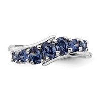 Sterling Silver Rhodium-plated 7-stone Blue CZ Ring view 4