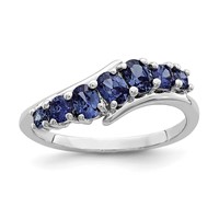 Sterling Silver Rhodium-plated 7-stone Blue CZ Ring view 1